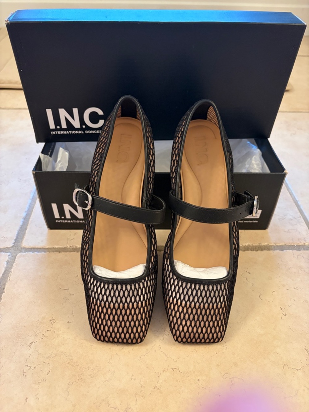 INC International Concepts Black Mesh Mary Jane Flats with Square Toe - Picture 2 of 6